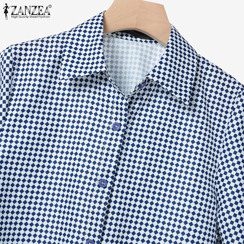 ZANZEA Women Short Sleeve Blouse and Long Skirts Grid Print Two Piece Sets