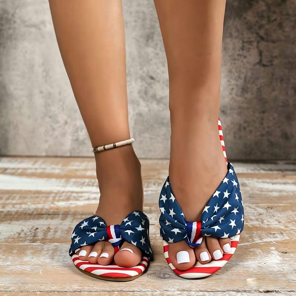2026 Summer American Flag Bow Thong Flat Sandals - Old Money Style