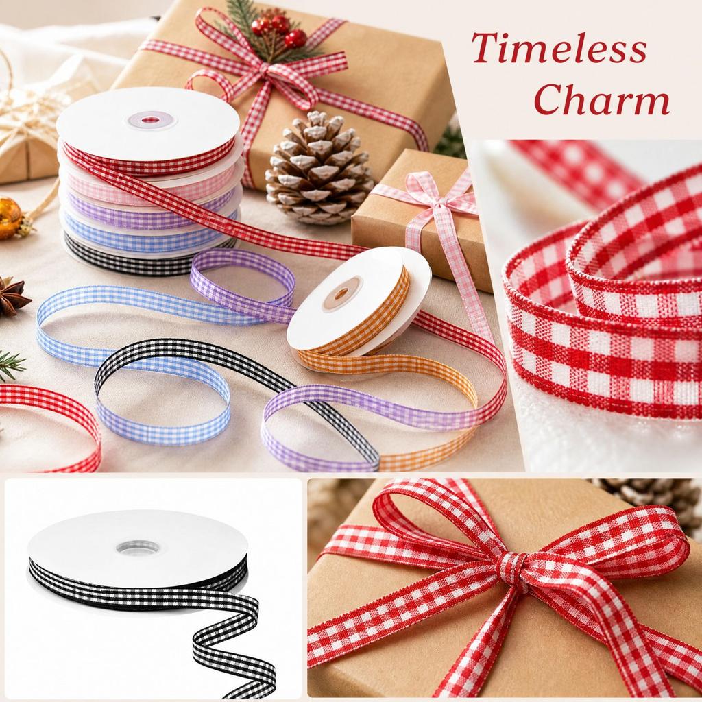Plaid Ribbon with Polyester for Christmas Gift Wrapping, Crafts and Hair Bows, 1 45 m