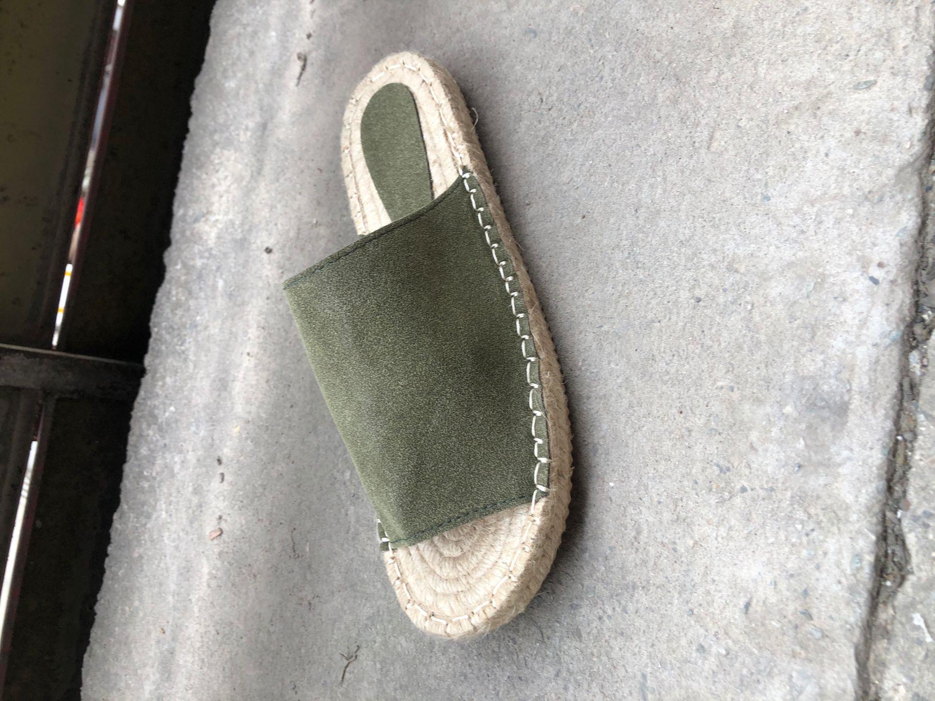 

2025Wish Amazon Большие размеры сшитые повседневные тапочки Fisherman на плоской подошве с соломенной пеньковой веревкой односложные тапочки 36 зелёный