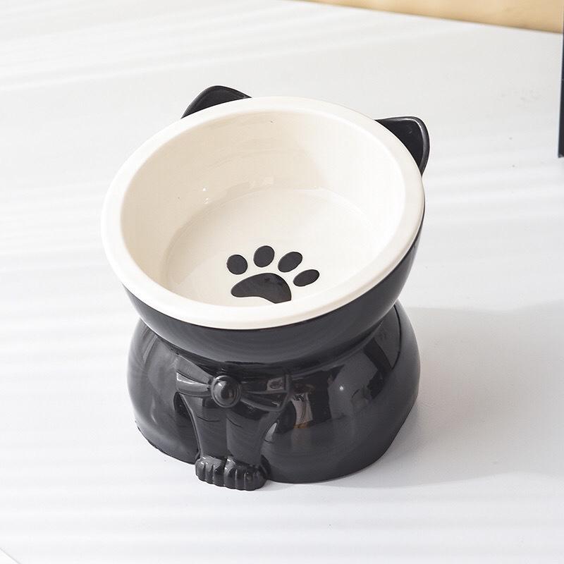 Cat Bowl Ceramic Black Elevated Feeding Bowl For Cats Protect Neck Tall Pet Bowl For Home Table And Cute Gift For Cat Lovers
