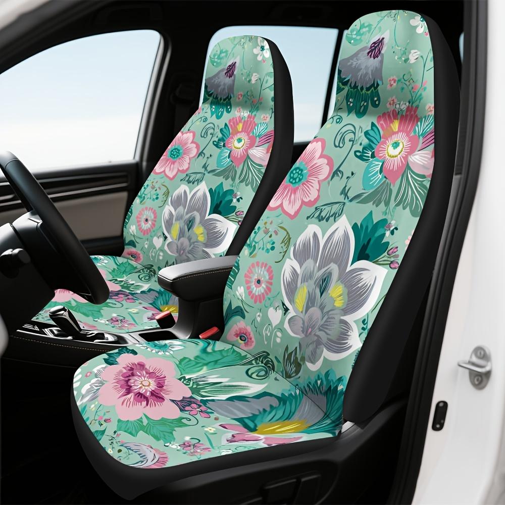 2 Stück Blumen-Print für Lotusblüte-Blätter Auto-Sitzbezüge - Langlebig, Einfach zu installieren, Universell passend für Vordersitze, Maschinenwaschbar
