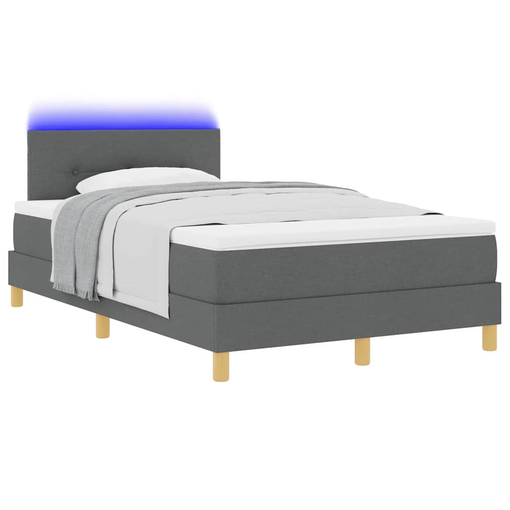 LED Boxspring Bed with Headboard Dark Grey 120 x 190 cm Fabric