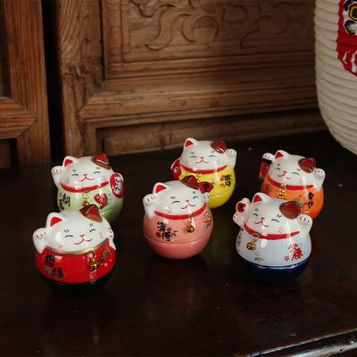 Gato de la Suerte Maneki-neko de Cerámica Japonesa Figura Oscilante Dormitorio, Sala de Estar, Escritorio Decorativo
