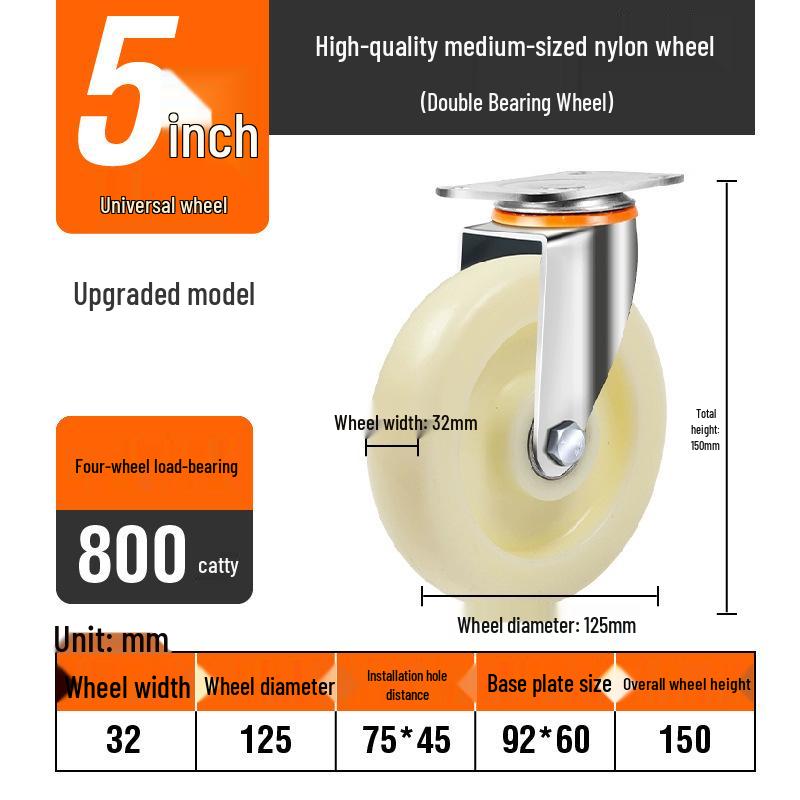 Light to Medium Duty Nylon Swivel Casters with Brake - 3", 4", 5" Sizes Available for Trolleys