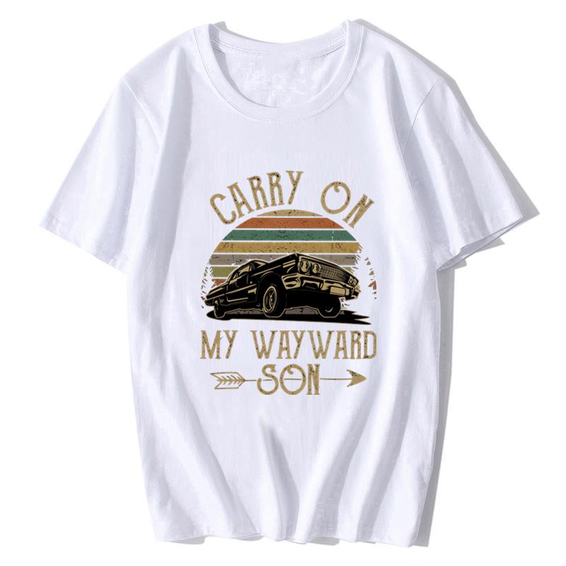 T-shirt Surnaturel Vintage Homme Carry On My Wayward Son Gris Foncé T-shirt Unique Coton T-shirt Streetwear