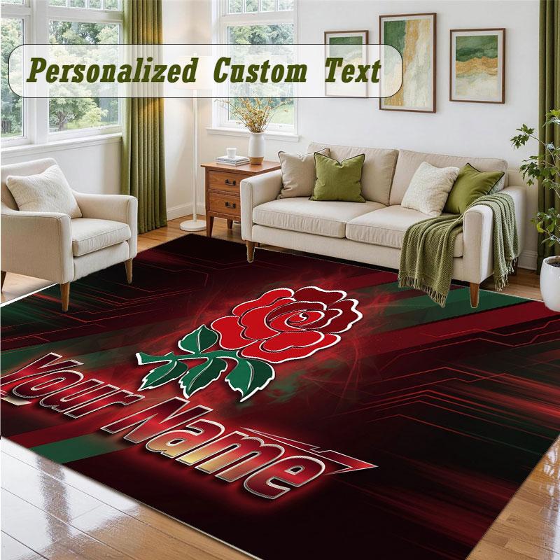 Crystal Velvet Square Rug Custom NameEngland Rugby Pattern Non Slip Home Floor Decor Rug