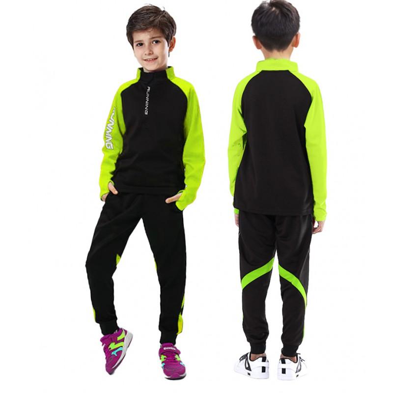 Kids Long Sleeve Badminton Training Set Unisex Winter Sportswear Half-Zip Performance Outfit