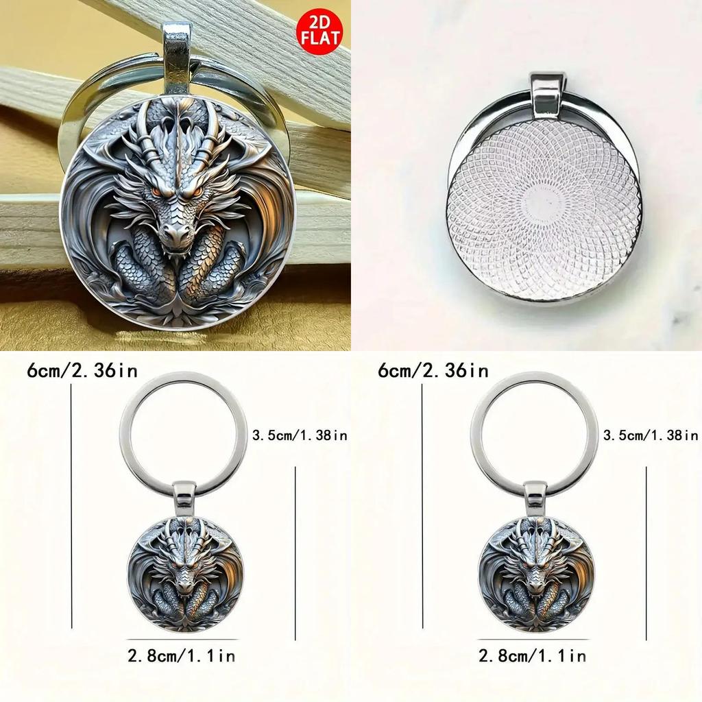 Porte-clés Tête de Dragon Mythique Métal Rond Accessoire Pour Voyage Et Célébrations