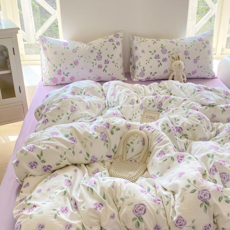 Bedding Four-piece Set Printed Skin-friendly Water Wash Sheets Quilt Cover Pillowcase Set