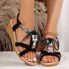 Fashion New Style Round Toe Wedge Heel Metal Decorated Fashionable Women's Shoes Flat Wear-resistant Comfortable Casual Sandals