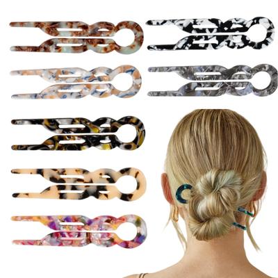 4 Stück mehrfarbige U-förmige Haarnadeln aus Essigsäure für Damen, Dutt-Haarnadeln, französische Low-Bun-Haarnadeln, elegant und modisch