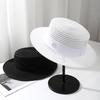 White Internet Celebrity Anna Pepper Flat Top Straw Hat Female Summer British Sun Hat Shading Beach Travel Knitting Top Hat