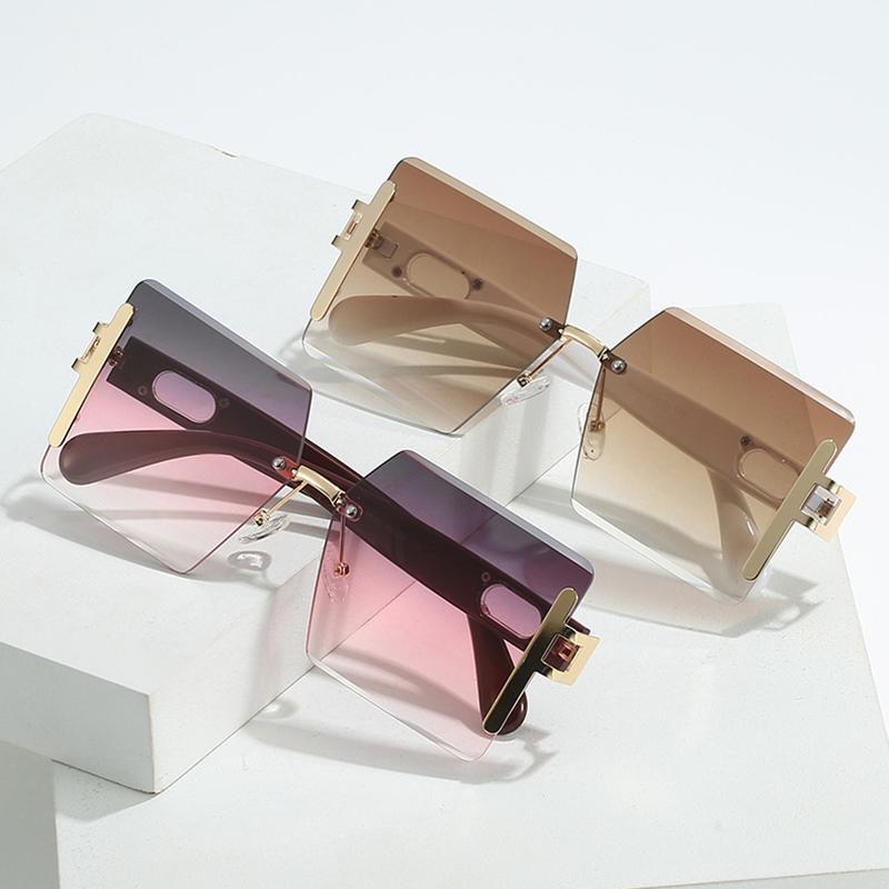 Designer Oversized Rimless Sunglasses Women Men Vintage Luxury Pink Shades UV400 Protection Trendy