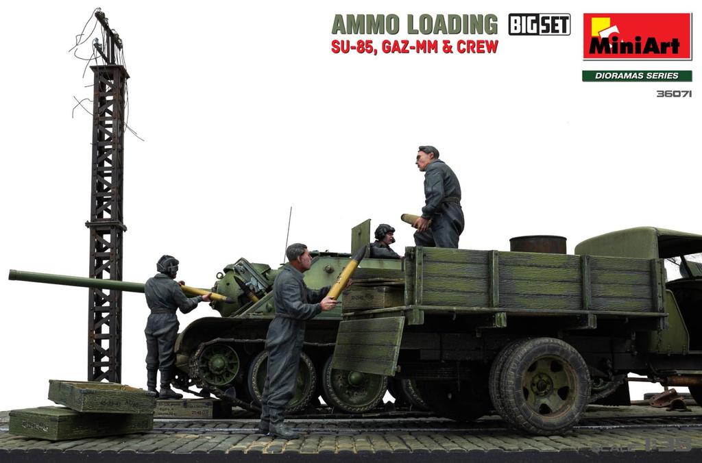 Miniart 135 Soviet Ammunition Loading Big Set SU-85 Self-Propelled Gun, GAZ-MM Medium Truck, 6 Crews, Plastic Model MA36071