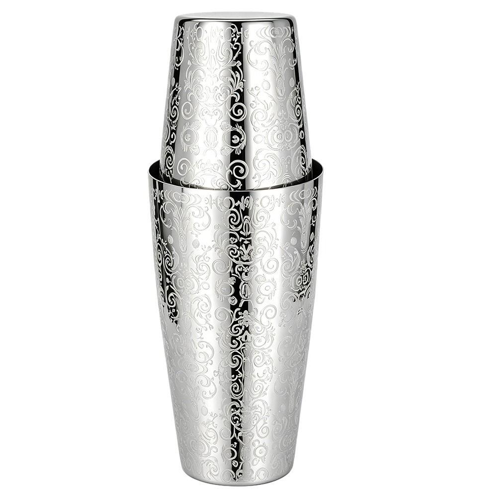 2 Piece Set Etched Pattern Boston Shaker Metal Cocktail Shaker Set Cocktail Making