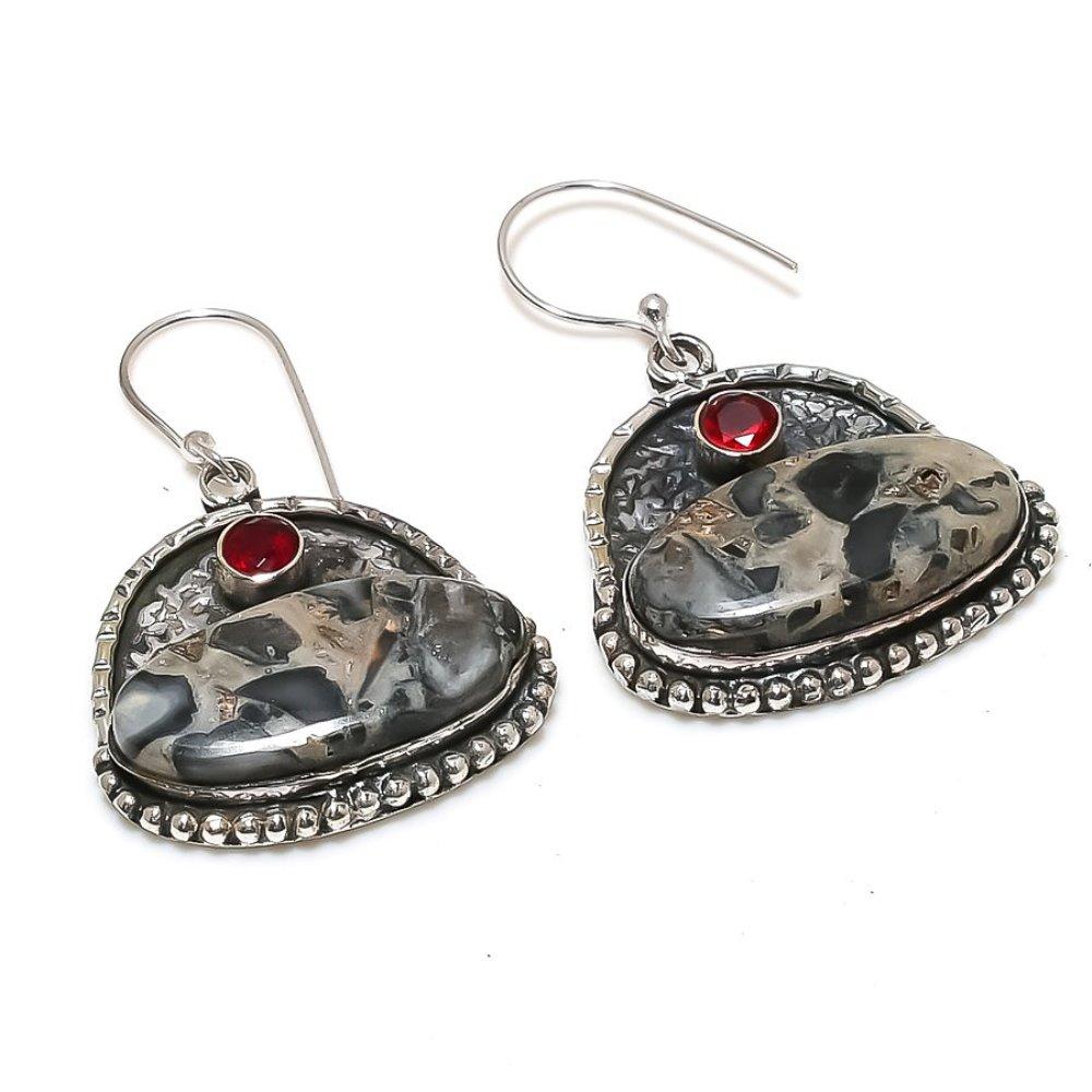 

Серьги из стерлингового серебра 925 пробы с натуральной яшмой малигано и гранатом, 1,81 дюйма, F3P45