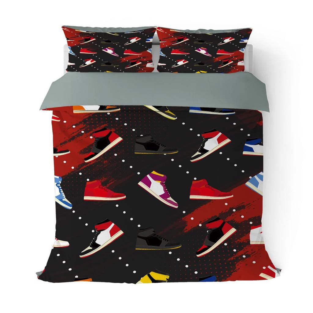 Coole Teenager Basketballschuhe Dreiteiliger Steppdeckenbezug Digitaldruck Bettwäscheset Bettdecke