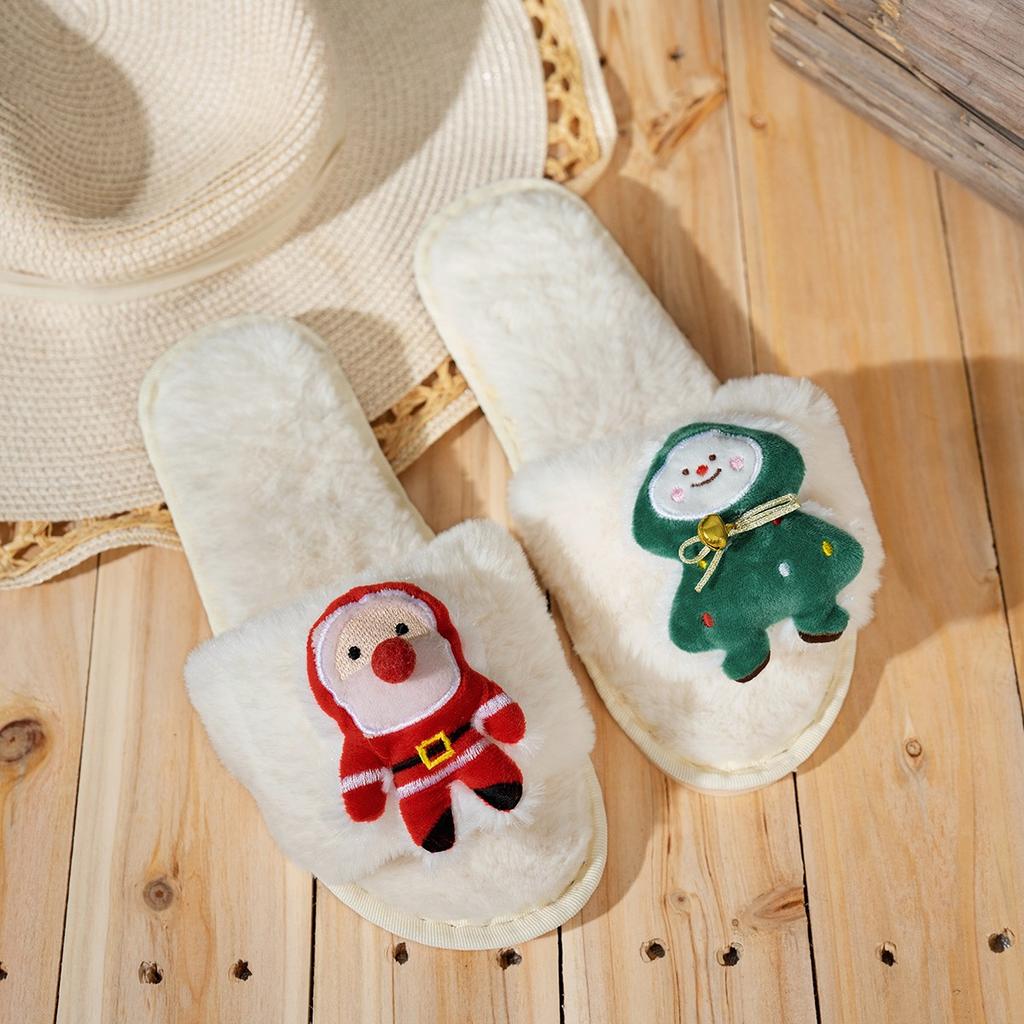 Ciepłe futrzane kapcie damskie grube puszyste futrzane kapcie bałwan choinka dom klapki domowe śliskie płaskie buty domowe na podłogę