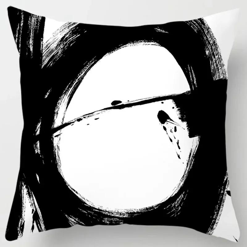 Simple Ink Style Art Printing Pattern Cushion Cover Home Living Room Sofa Decoration Polyester Square Pillow