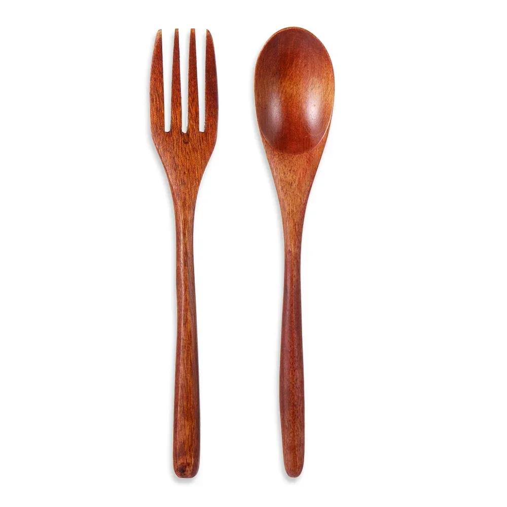 Houten Bestekset Lepel Vork Mes Herbruikbaar Hout Bamboe Bestek Met Tas Draagbaar Eetgerei Tafelgerei Student Lunch Benodigdheden