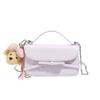 Fashion Sweet Bow Decor Small Satchel Bag Faux Leather with Chain Strap Crossbody Purse Plush Teddy Pendant Convertible Handbag
