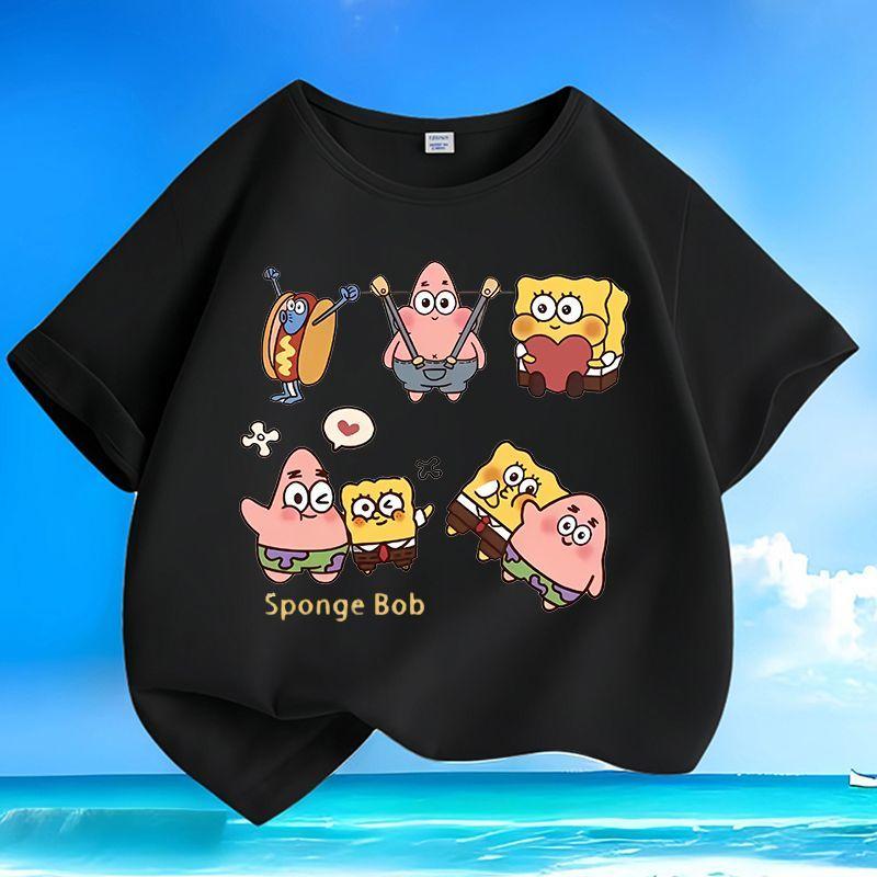 SpongeBob SquarePants Cute Funny Cartoon Graphic Art Men Women Tee Adults Children Boy Gril Top Kids Parent Child Cotton Tshirt