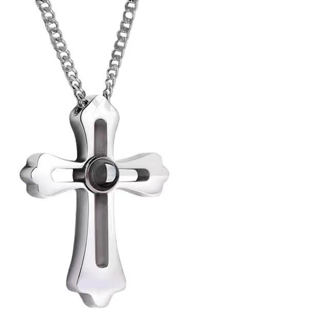 Multilingual Projection Necklace: Customizable Titanium Steel, Non-Fading, with Color Photo Engravings