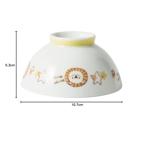 Asahi Koyo Children's Rice Bowl, Lion Design, Yellow, Microwave and Dishwasher Safe, Made In Japan, Kids' Mogu Mogu Series, KD-308, 1 Bowl