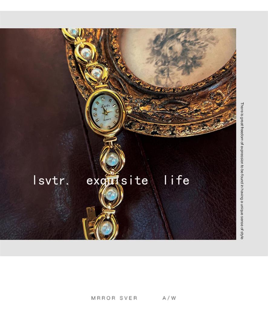 LSVTR Vintage Light Luxury Imitation Pearl Women's Bracelet Watch