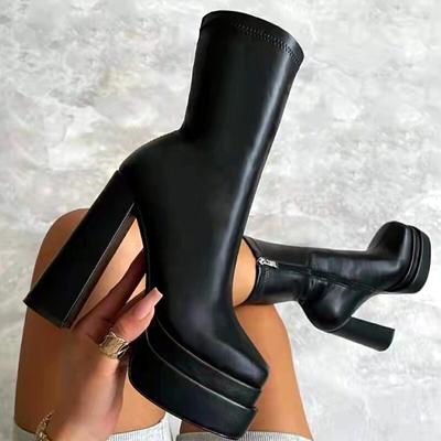 Zapatos para mujer, diseñador de lujo, nueva moda, botas de tacón de plataforma, botas de cuero para mujer, tacones súper altos, botas de invierno para mujer