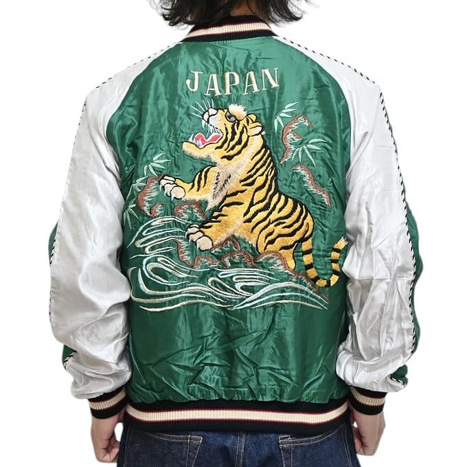 Tailor Toyo Souvenir Jacket Acetate Sukajan ROARING TIGER JAPAN MAP Taylor Toyo TT15682-145 × (JP, Alphabet, M, Green)