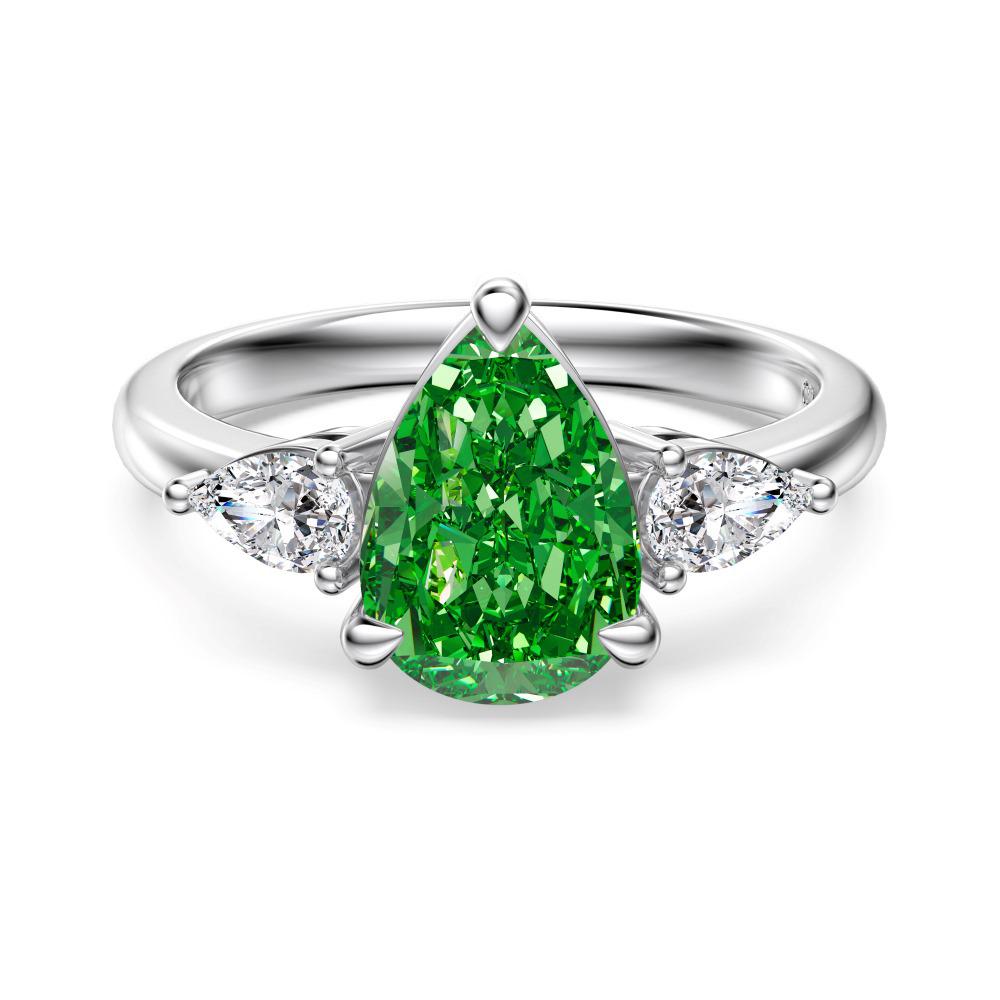Elegant Green Water Drop Cut Ice Flower S925 Sterling Silver Ring for Women Size 8