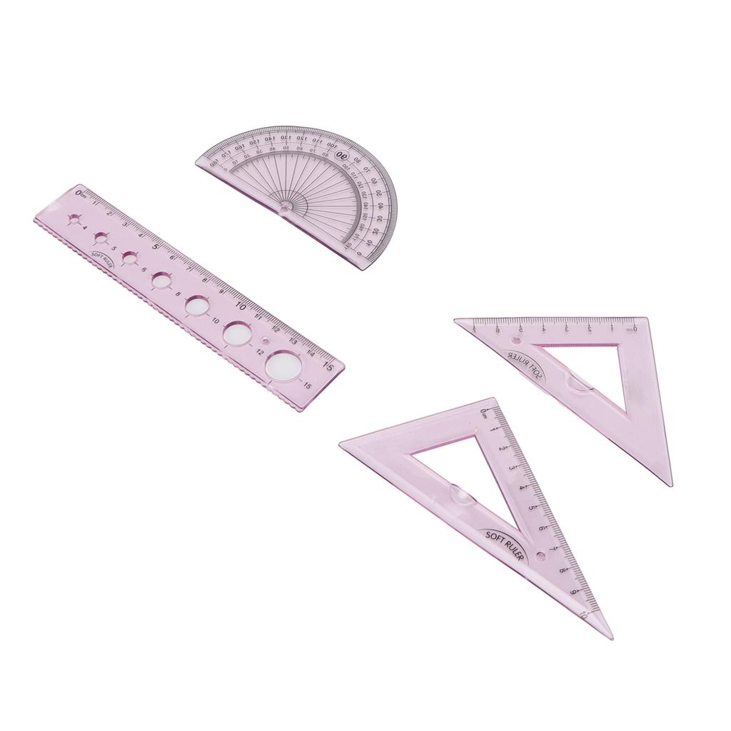 4pcs Ruler Soft Plastic Transparent Cute  Angle Length Measuring Tools for Kids Students Studyin