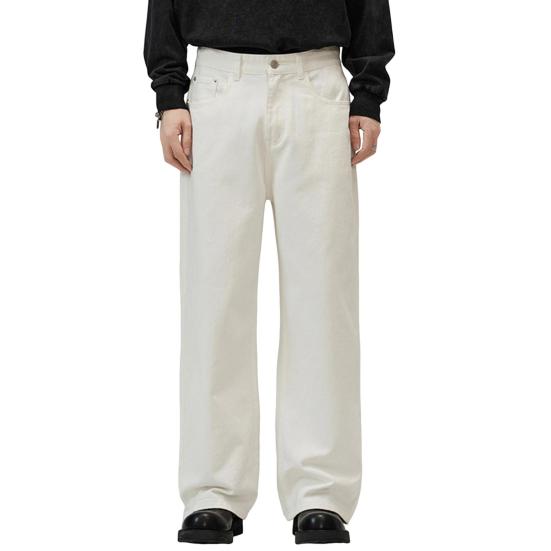 Men Pants Solid Color Straight Wide Leg Retro Style Pants with Pockets Zippered Trousers for Daily Home Streetwear Sports