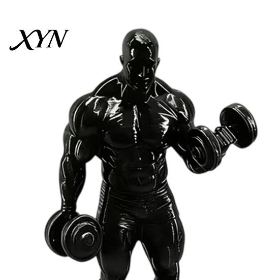 Detailed Bodybuilding Figurine 3D Printed Weightlifter Ornament, Black Statue Muscular Man Figurine, with Minimalist Ornament Dumbbells Gym