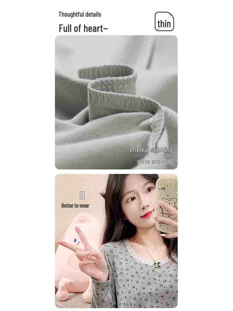 Women's Pure Cotton Long Sleeve Pajama Set - Autumn/Winter Warm Base Layer
