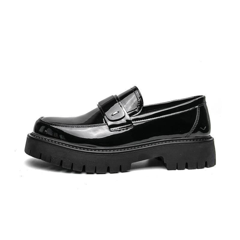 Men's loafers British style business dress glossy leather shoes platform casual one-pedal big head men's shoes large size 46