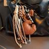 New Braided Rope Croissant Keychain Heart Bread Shape Mobile Phone Lanyard Chocolate Leather Bag Pendant Gifts