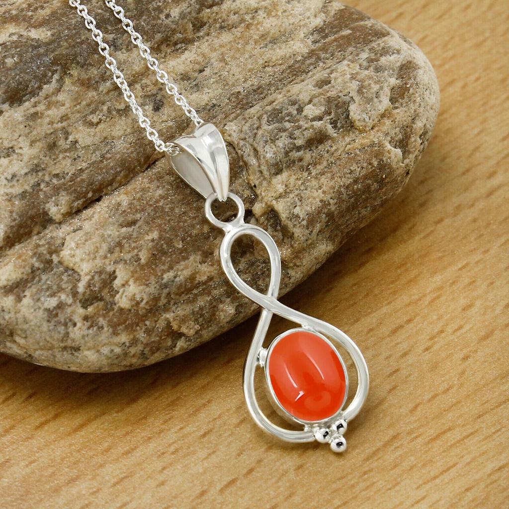 Přívěsek z karneolu-Náhrdelník s drahokamem z pravého karneolu-Přívěsek ze sterlingového stříbra 925