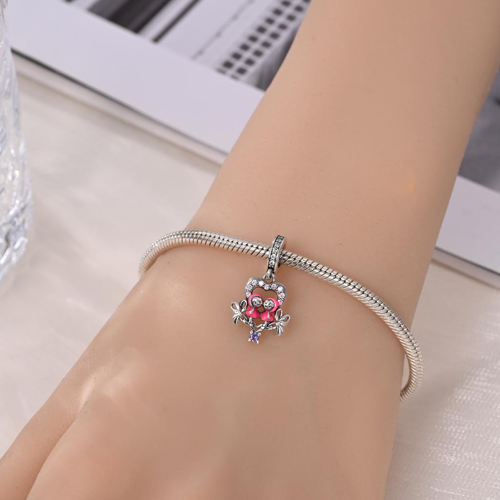 Charms Original Copper Pink Sister'S Heart Pendant Beads Fit Bracelet Diy Fine Gift Women Delicate Jewelry Accessor