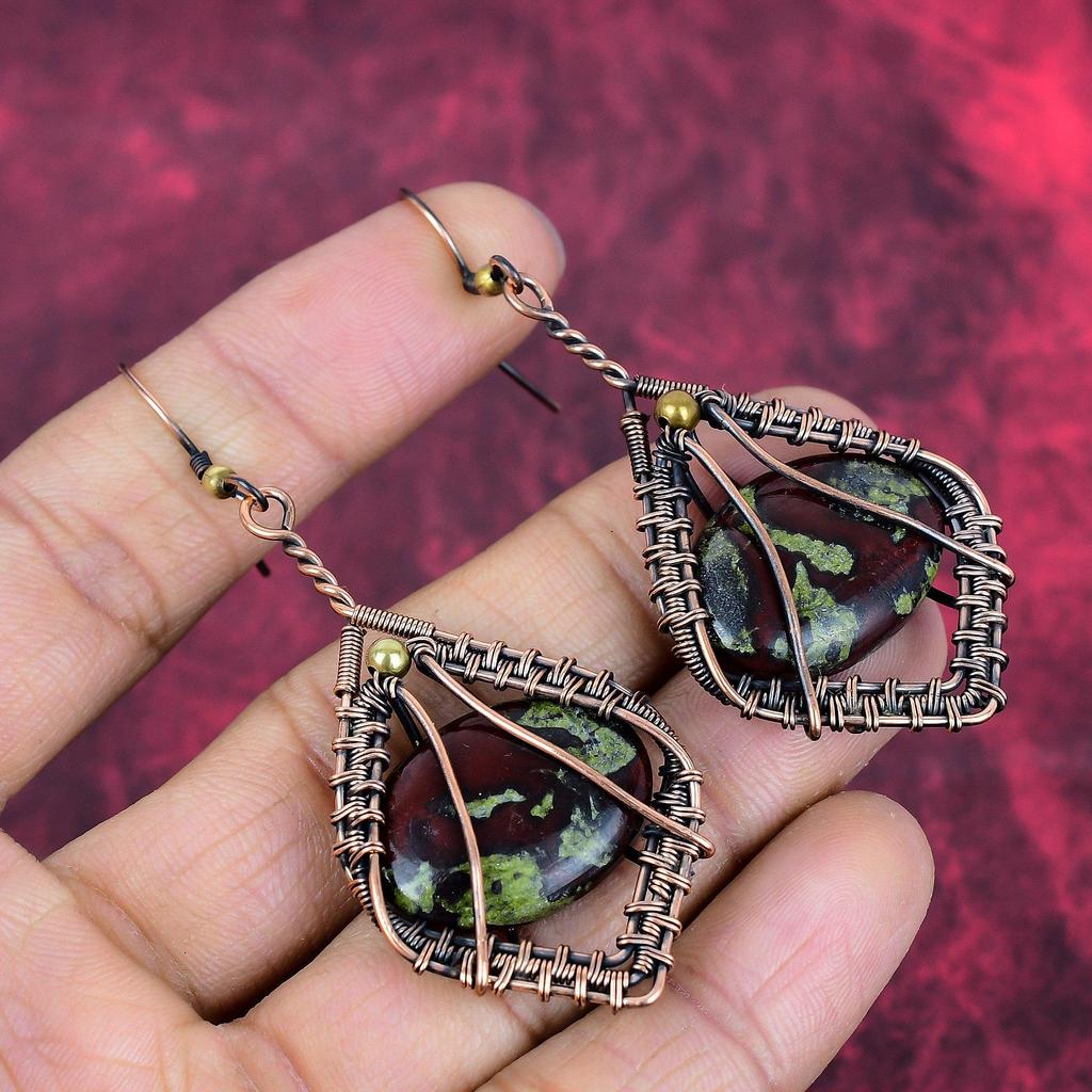Drachenblutstein Ohrringe Kupferdraht umwickelt Edelstein Schmuck Kupfer Ohrring Handgemachter Schmuck Drahtwickel Ohrring Geschenke für sie Hängeohrring