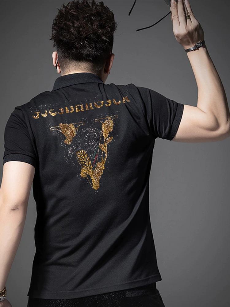 European New 2025 Men s Polo Shirt Short-Sleeve T-Shirt Trendy Brand Rhinestone Men s Casual Polo Top Summer XL белый
