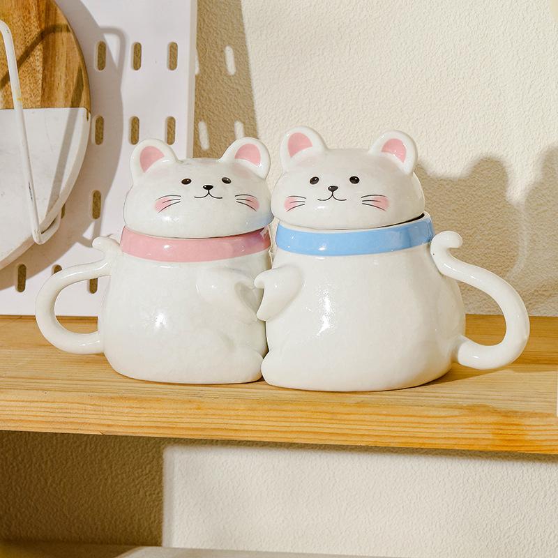 

ins wind cat ceramic milk mug, gift Nordic breakfast creative household water cup simple coffee cup 301-400ml