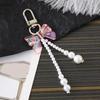 Bowknot Shaped Keychain Pendant Pearls Beaded Butterfly Knot Key Chain Fashionable Bow Ornament for Phones and Bag