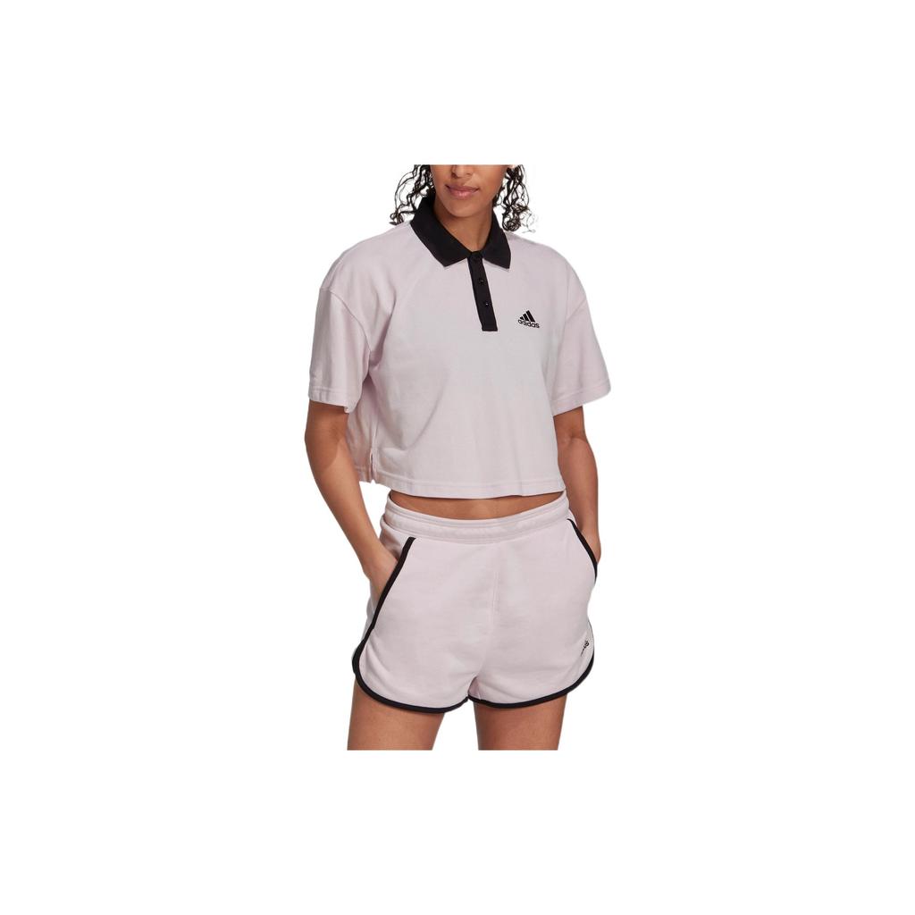 Adidas Logo Print Short Sleeve Polo Shirt Women Tops Pink HZ4172