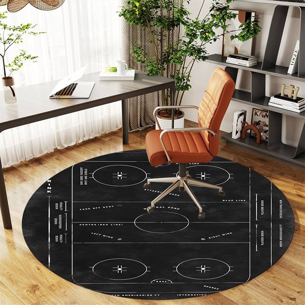 1pc Hockey Rink Pattern Office Round Rugs, Under Chair Round Rugs for Living Room, Bedroom, Bathroom Decoration Carpet 091873