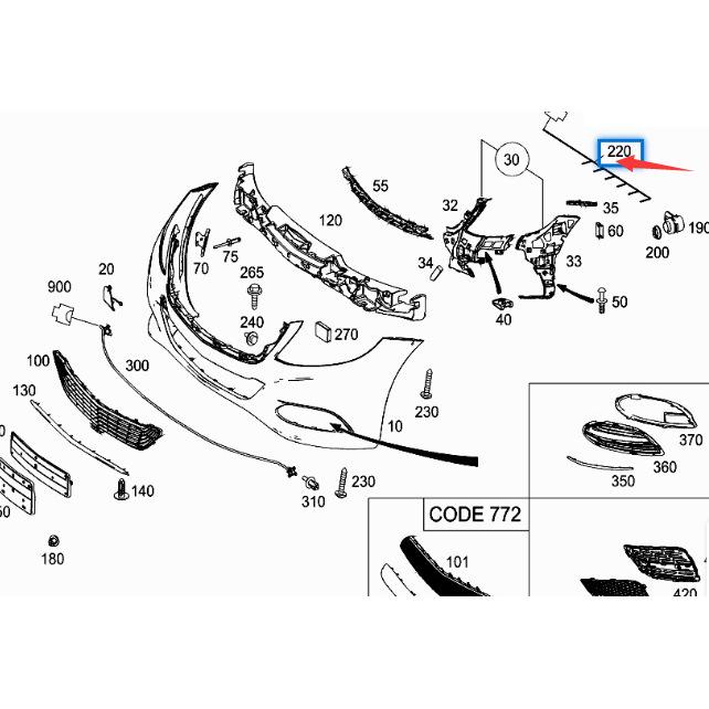 Mercedes-Benz S-Class W222 Front Bumper PDC Sensor Wiring Harness