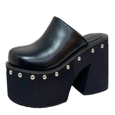 Fashion 11cm PU Leather Women Fashion High Heels Pumps Platform Wedge Summer Black Round Big Toe Ladies Sandals Big Size Slippers Shoes