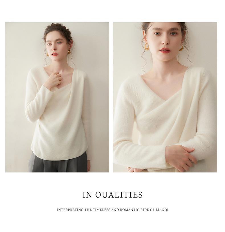 Women's Cashmere Knit Pullover - Slimming, Soft, Skin-Friendly, Twelve-Needle Solid Color Design